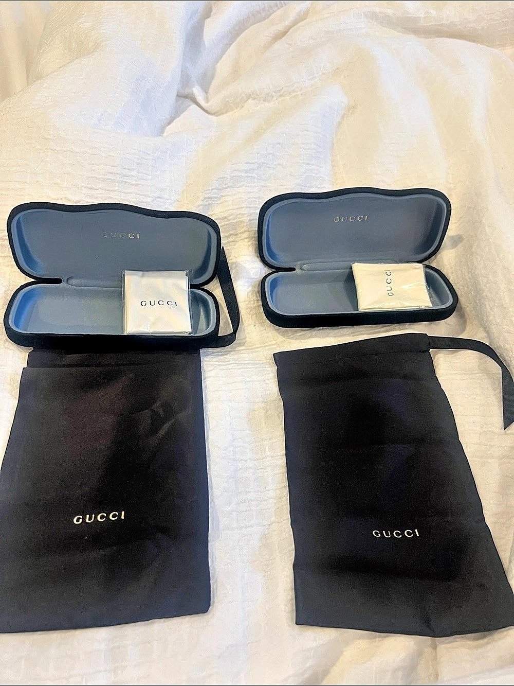 Gucci Velvet Hard Sunglasses Case and Pouch Set Black & White